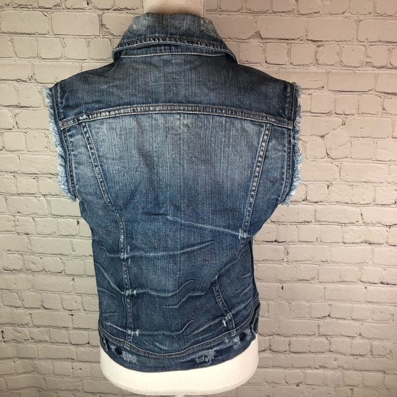 7 For All Mankind distressed frayed denim vest blue size small - Picture 2 of 6